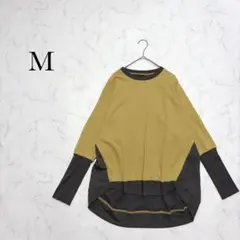 バイカラー 長袖 スウェット M トップス からし色 切替スウェット トレーナー