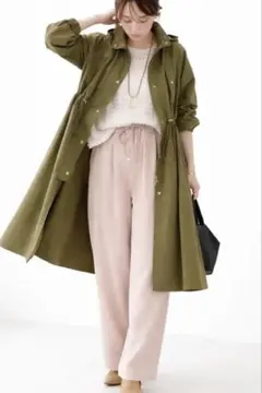 ニッセン マウンテンパーカー ロング丈 カーキ Aライン 撥水 フード 美品 M