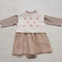 Petit Main プティマイン ハート柄 ニット付きワンピース