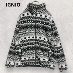 イグニオ フリースジャケット L グレー ノルディック柄 総柄 厚手