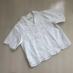 Shinzone シンゾーン コットン ペイズリー 刺繍 オープンカラー シャツ
