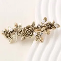 新品❣️ヘアクリップ　ヴィンテージ風　くすみゴールド　フラワー　韓国【匿名配送】