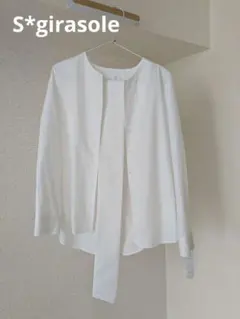 S*girasole ホワイトリボンタイ付き長袖シャツ