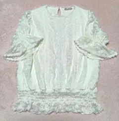 アイボリー 総レース 半袖ブラウス　ナイスクラップ