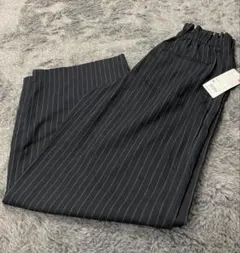 新品　ユニクロ　ハイウエスト　ギャザー　ワイドパンツ　ストライプ