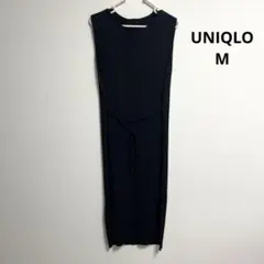UNIQLO ブラック プリーツ ノースリーブワンピース M