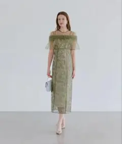 LEJA 3WAYフラワーチュールアシンメトリーラインワンピースドレス