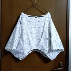 nano universe 花柄レース カットソーブラウス 裏地ボーダー白黒