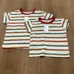 新品 マルチボーダー Tシャツ 2枚セット　120cm 95cm お揃いのサムネイル