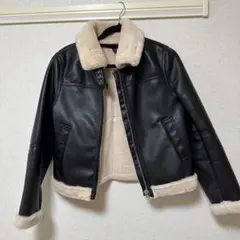 H&M ブラックレザーファーショートジャケット