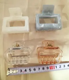 バンスクリップ　中　小　ヘアクリップ セット 　スクエア　マーブル　クリア
