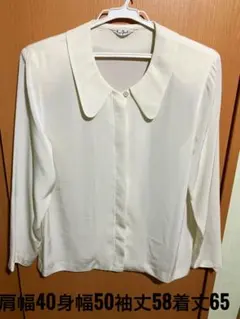 良品　En partie ブラウス ホワイト M 大襟 肩パッド　通勤　日本製