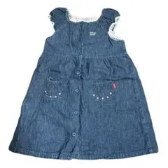 【良品】mikiHOUSE （ミキハウス）デニムノースリーブワンピース 120