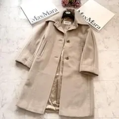 極美品★マックスマーラ 最高級白タグ カシミヤ混 ロングコート 女優襟 38 L