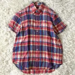 【極美品✨】ラルフローレン 麻100% BD シャツ マドラスチェック ゆったりのサムネイル
