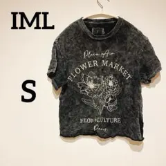 IML【S】フラワーマーケット Tシャツ グレー デニム風 ビンテージ シンプル