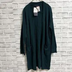 未使用タグ付☘️リブニット ロングカーディガン M ダークグリーン 緑