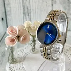 YVES SAINT LAURENT 腕時計 Yカット　ガラス　ネイビー 稼動品】腕時計 イヴ・サンローラン YSL Yカットガラス 新品電池