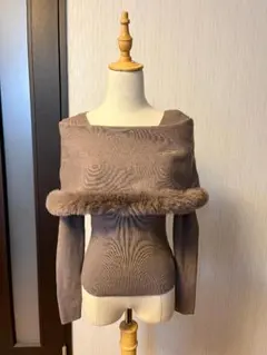 GRL　ファー付きケープ風ニットトップス