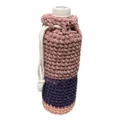 ハンドメイド ペットボトルカバー 編み物 紫 パープル バイカラー マルチカラー