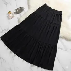 BEAMS HEART 黒 ティアードスカート ウエストゴム ロング／フリー