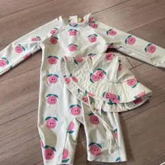 ベビー水着セット クリーム色 桃