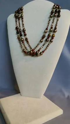 淡水パール 虎目石 3連ネックレス ☆50