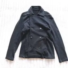 SHIPS シップス　ダブルブレスト ピーコート　Free 黒　トレーナー素材