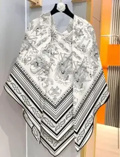 【セール】ストール 白 海洋 大判スカーフ シルクカシミア オススメ