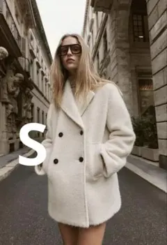 ZARA ブークレダブルブレストミディ丈コート