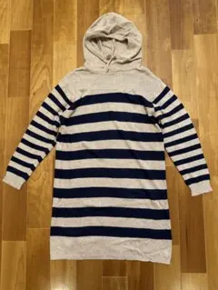 coen フード付きロングニット　ストライプ
