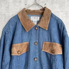 〔ワンピース 〕 シャツ　デニム　革　異素材　ロング　M〜L