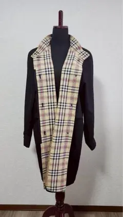 ロングコート ブラック/ベージュチェック