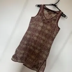 美品★【MK KLAIN➕】爽やかワンピース　ブラウン系チュニック　ノースリーブのサムネイル