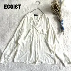 EGOIST とろみシャツ 長袖 オープンカラー スキッパー タック入り シロのサムネイル
