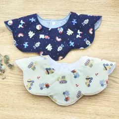 ハンドメイド　花びらスタイ　2枚セット　男の子　車　もくもくスタイ　No.4