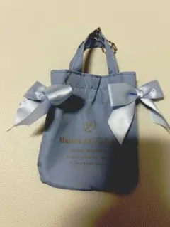Maison de FLEUR ダブルリボンギャザートートバッグキーホルダー　青