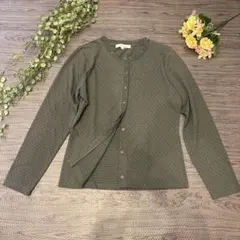 ローラアシュレイ ビジュー クルーネックカーディガン Sサイズ カーキのサムネイル