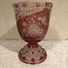極美品　マイセンクリスタル　ミスティックフラワー　色被せ花瓶　レッドのサムネイル