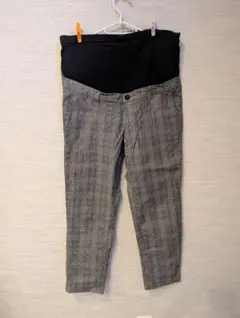 マタニティ チェック柄 パンツ Mサイズ 　ズボン　マタニティウエア　黒　グレー