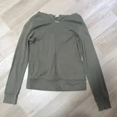 オリーブグリーン カーキー　 フルジップ フード付きパーカー　薄いパーカー　M