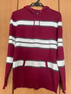 Gap バーガンディ ストライプ パーカー M　赤　長袖　メンズ　帽子