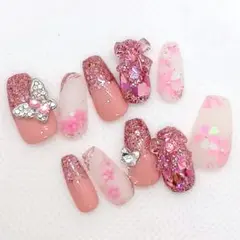 ハンドメイド★ネイルチップ★バレリーナ★キッズネイル★ピンク★桜　ラメ