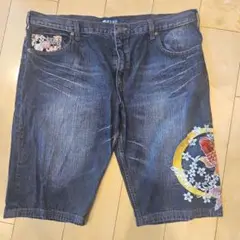 刺繍鯉デザイン ダークブルーショートパンツ