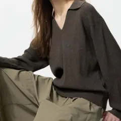 UNIQLO ウォッシャブルニットリブポロセーター Lサイズ