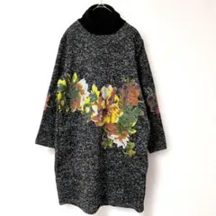 san 花柄タートルネック長袖チュニック ワンピース