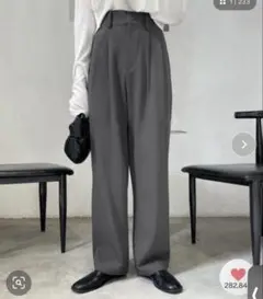 me +em select 太ベルトハイウエストカラータックスラックス