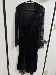 レーススリーブ付き黒ロングドレス パーティー キャバ