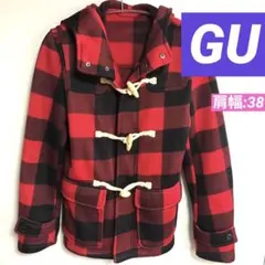 美シルエット✨ GUダッフルコート✨ 赤と黒のチェック ダッフルコート