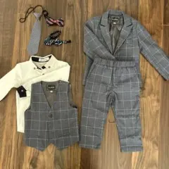 フォーマルスーツ4点セット 100cm グレー チェック柄